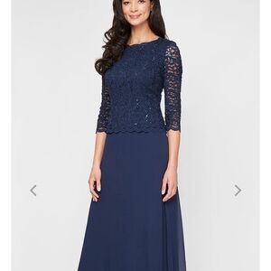 Alex Evenings Navy Sequin Maxi Dress
